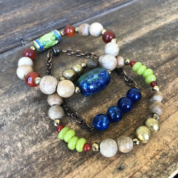 Azurite and Lapis Bracelet Set - Picture 2 of 6